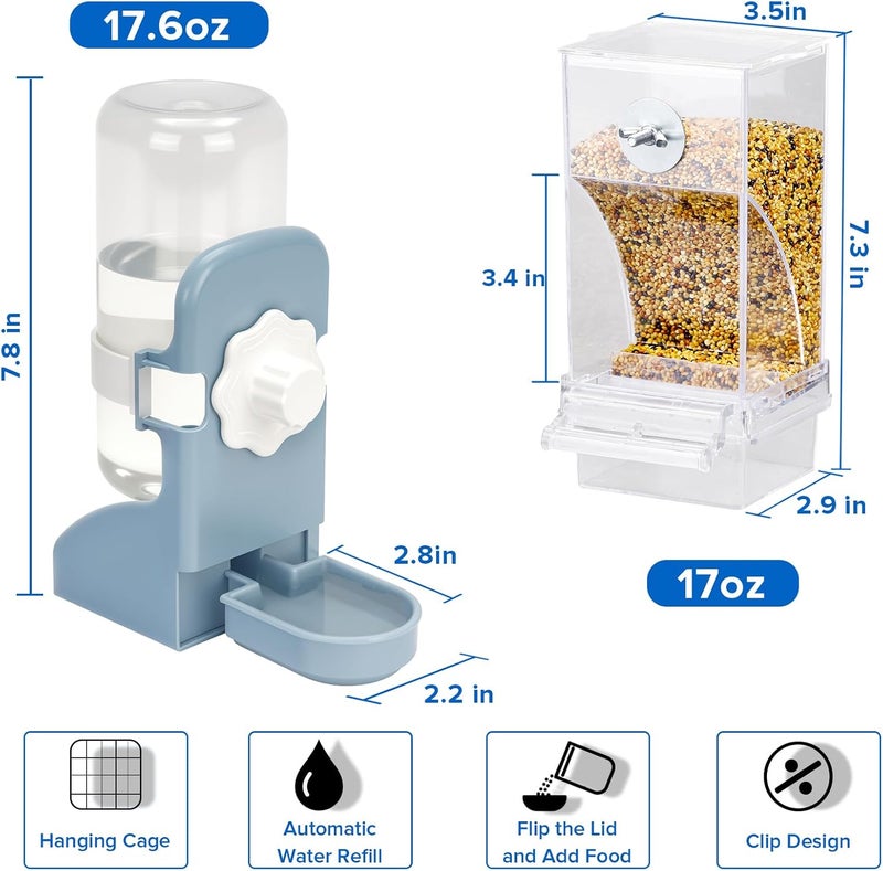 lemtrflo No Mess Bird Feeder Water Dispenser Set, Parakeet Cage Accessories, Bird Feeder and Waterers in Cage for Cockatiels, Finches, Lovebirds, Budgies, Canaries - Image 4